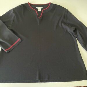 Misook Top Women Petite Plus 2P Black Tunic Blouse Pullover Breathable Stretch